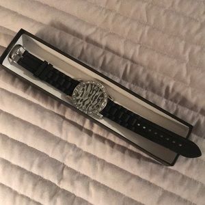 Ladies watch- zebra print face, black band